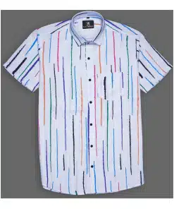 White Shirt with Colorful Line Print for Stylish Wear