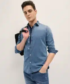 Mid Blue Denim Shirt with Classic Button-Down Design