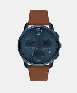 Bold Men Quartz Blue Dial Chronograph Leather Watch