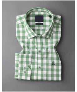 Premium Cotton Shirt with Green and White Checks