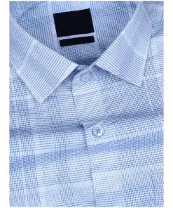 Men's Off White & Pastel Blue Checkered Cotton Shirt
