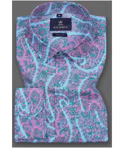 Men's Cotton Shirt with Blue and Pink Florals