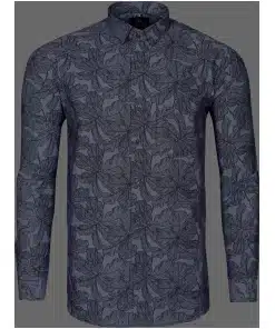 Men's Grey Shirt Featuring Textured Giza Cotton