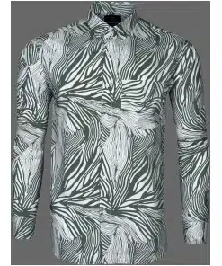 Men's White with Khaki Wavy Striped Cotton Shirt