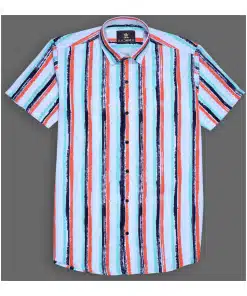 Men's Digital Printed Shirt With Multi-Color Stripes