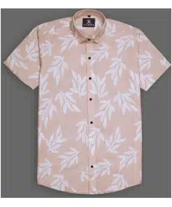 Peachy Botanical Bliss Leaf Print Party Shirt