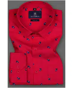 Men's Bright Red Blue Dog Printed Cotton Shirt