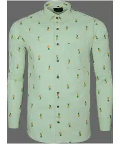 Men's Light Green Cotton Shirt with Pineapple Accents