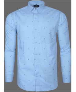 Sky Blue Anchor Pattern Printed Cotton Shirt for Men