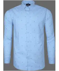 Sky Blue Anchor Pattern Printed Cotton Shirt for Men