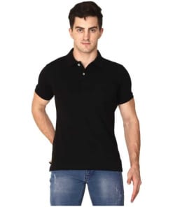 Men's Half Sleeve Cotton Polo Collar T-Shirt in Sleek Black
