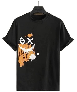 Black Cotton Printed T-Shirt