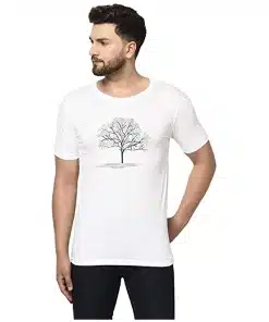 White Printed Cotton Tee for Men
