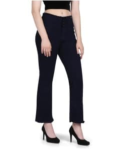 Comfort Fit Boot Cut Frayed Hem Jeans for Women - Mid Waist