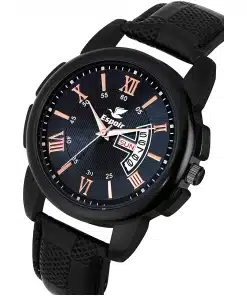 Men's & Boy's Analog Watch with Black Dial, Day, and Date Display