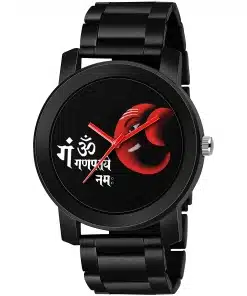 Analog Black Dial Metal Strap Watch featuring Lord Ganpati for Men and Boys
