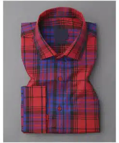 Red And Blue Plaid Dobby Textured Premium Giza Cotton Shirt