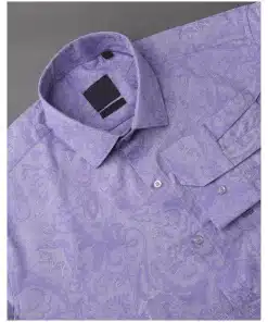 Men's Abstract Jacquard Texture Cotton Shirt in Biloba Blue