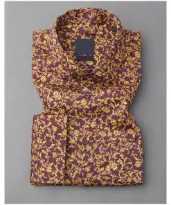 Premium Brown Cotton Shirt with Decorated Gold Flowers for Men
