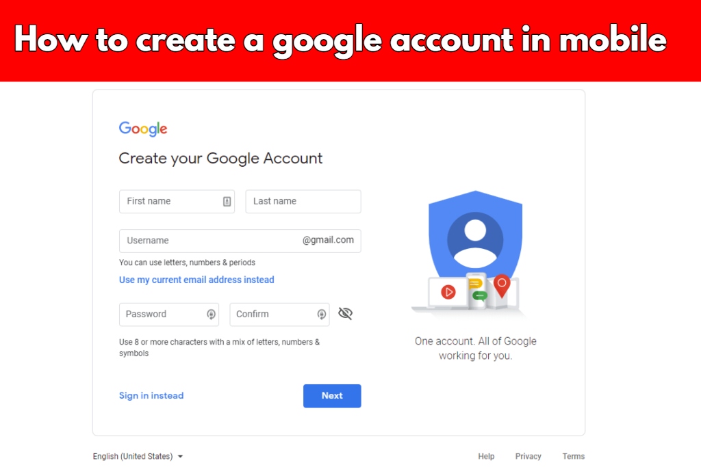 How to create a google account in mobile