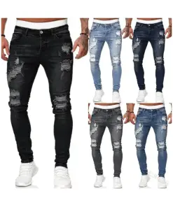 Men's Ripped and Used Baggy Denim Jeans