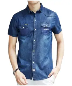 Men's Denim Short Sleeve Shirt for Effortless Style