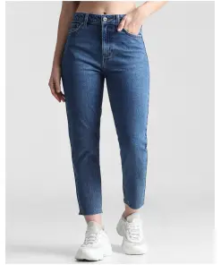 Blue High Rise Mom Fit Jeans For Women