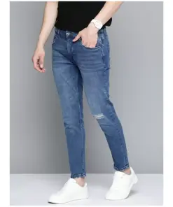 Men Tapered Fit Mid Rise Dark Blue Jeans