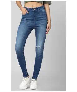 Only Blue Cotton Distressed Skinny Fit High Rise Jeans