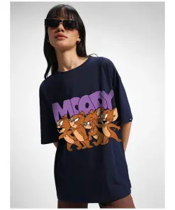 Blue Graphic Print Oversized T-Shirt