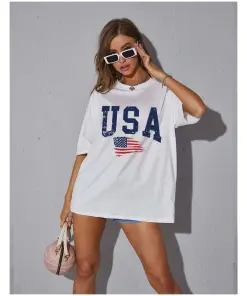 Women's Typography Print Oversize White tshirt