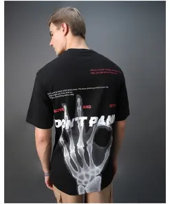 Men's Black Rocky Graphic Printed Oversized T-shirt