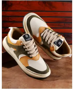 Men's Beige & Yellow Color Block Casual Shoes