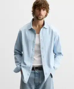 Relaxed Fit Washed Denim Shirt For Men