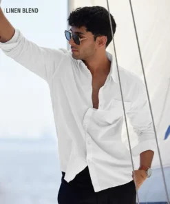 Pearl White Cotton Linen Shirt for Men
