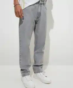 Relaxed Fit Grey Washed Jeans for Men – Mid Rise