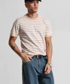 Beige Stripes Slim Fit T-Shirt