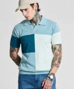 Light Blue Colourblock Polo Slim Fit T-Shirt