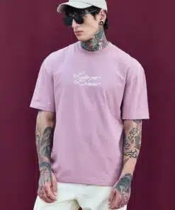 Bordeaux Pink Embroidered Oversized Fit T-Shirt