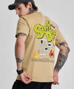 Surf Days Beige Slim Fit T-Shirt