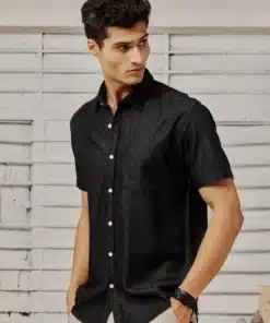 Black Silky Denim Shirt For Men