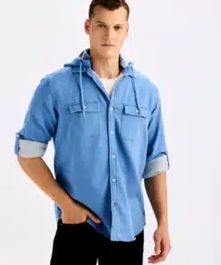 Blue Hooded Denim Shirt