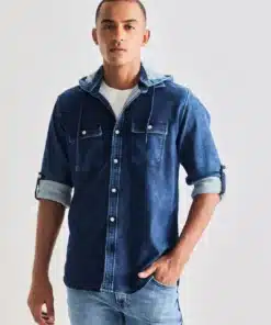Navy Hooded Denim Shirt