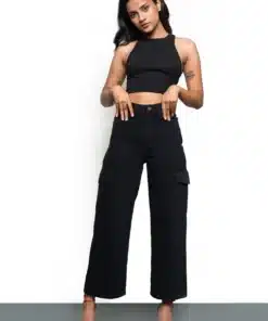 Wide Cargo Utility Jeans In Black