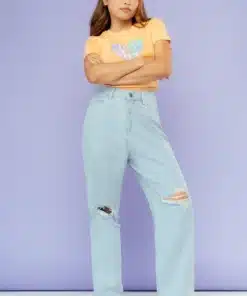 Airy Blue Distressed Straight Jeans