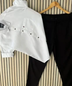 Premium Cotton Shirt & Trouser Set – White & Black