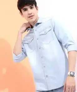 Men’s Light Wash Slim Fit Denim Shirt