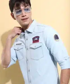 Trendy Light Wash Slim Fit Denim Shirt