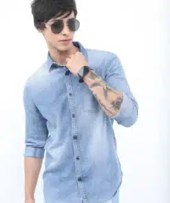 Classic Blue Washed Slim Fit Denim Shirt
