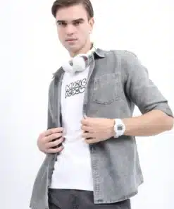 Stylish Slim Fit Blue Washed Denim Shirt